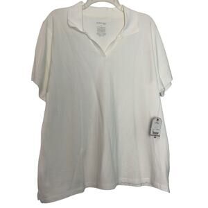 St Johns Bay NWT 2X Shirt White Cotton Womens VNeck With Collar Polo